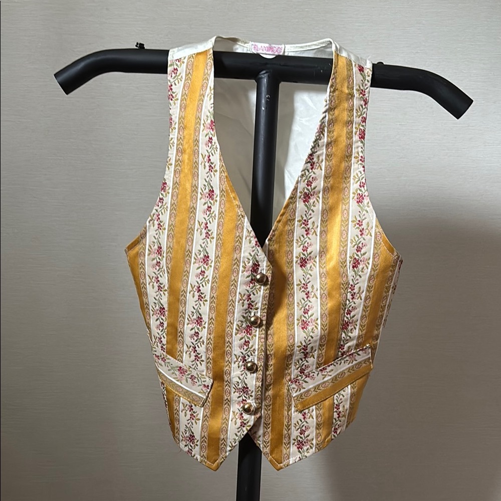 Floral Striped Women's Vest - Gold and Cream